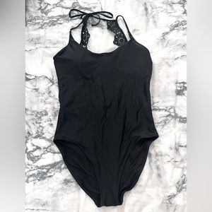 Aerie Black One Piece Lace Back Swimsuit